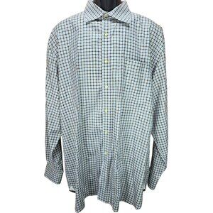 Peter Millar Mens Brown-Blue Plaid Long Sleeve Button-Down Shirt XL